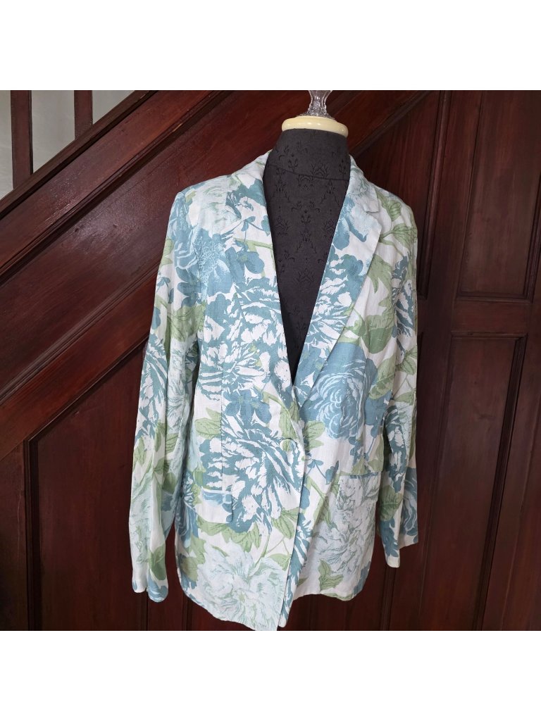 Joie Womens Floral Print Linen Blazer Jacket Lightweight & Button Closure L